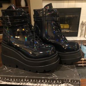 Black Hologram Demonia Boots